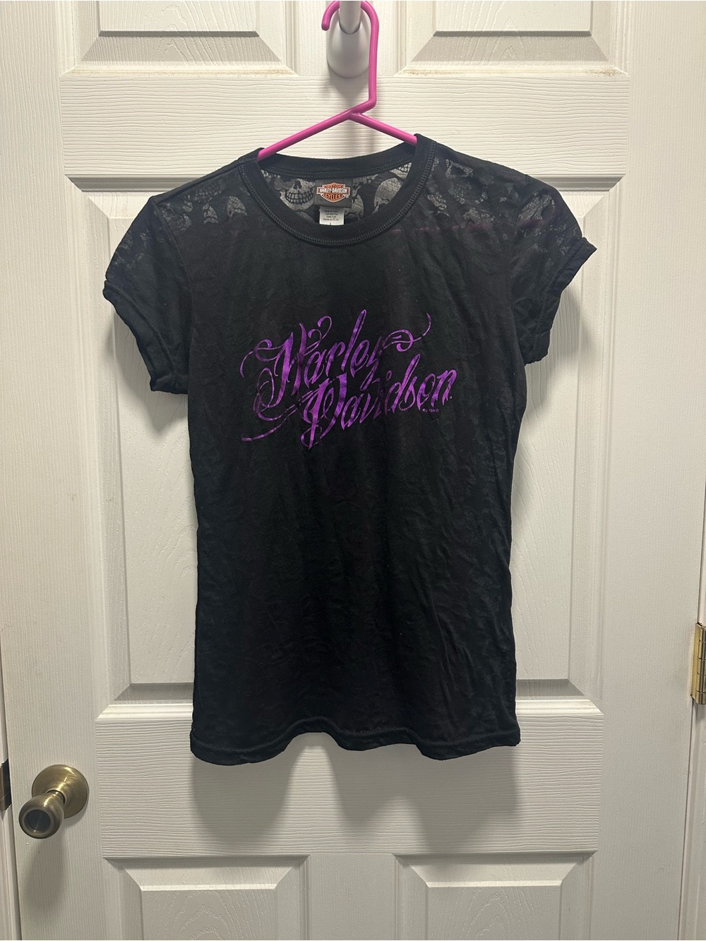 Harley-Davidson Black Short-Sleeve Tee with Purple Script Logo